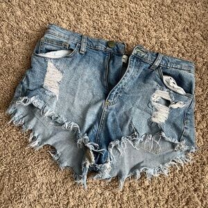 Light Blue Distressed Denim Shorts